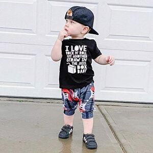 Toddler Boy Rock N’ Roll Outfit Juice Box Baby Graphic Tee & Guitar Print Shorts